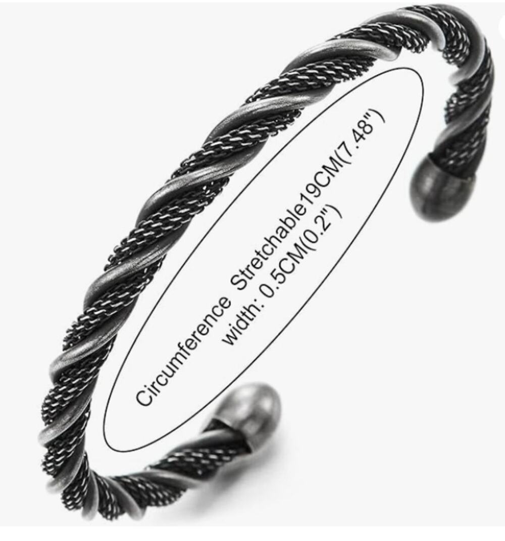 Vintage Twisted Cable Stainless Steel Cuff Bracelet Black Open Bangle